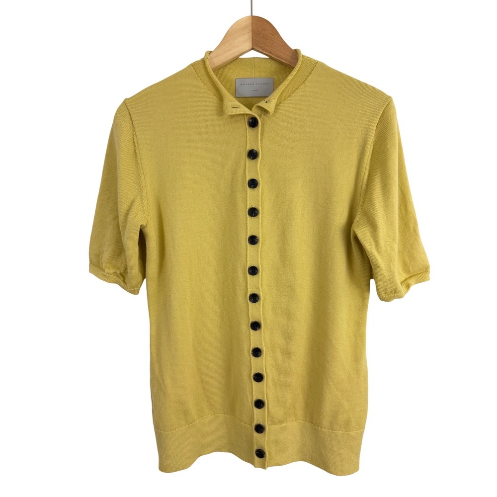 Modern Citizen Cardigan Women Large Yellow Short Sleeve Merino Wool